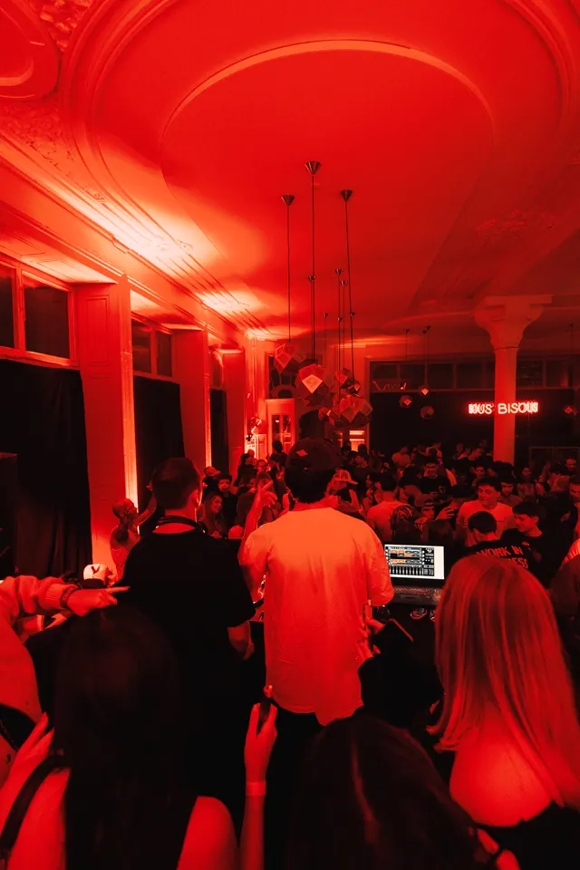 The dance floor seen from the DJ booth